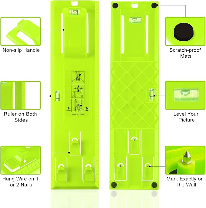 Picture Hanging Kit, Goodsnova Picture Hanging Tool with Level for Easy Marking Position, Including 218PCS Instaframe Hanging Kit with Hooks, Nails, Wires, Hammer for Art/ Photos (Green)