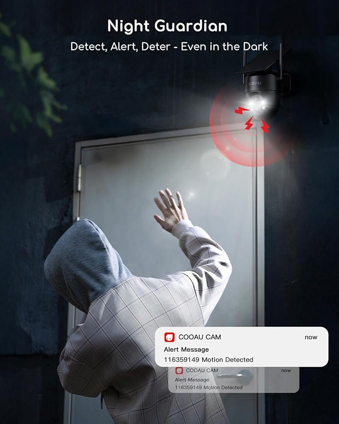 COOAU Solar Security Cameras Wireless Outdoor – Low-Light Rechargeable, Easy to Install, 2K 360° Camera for Home Security, Surveillance Cam with AI Smart Detection, Wi-Fi 6, Color Night Vision, IP66