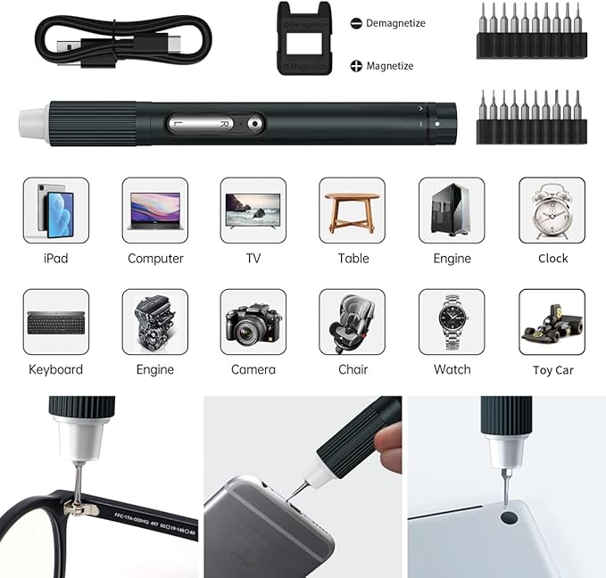 Gear Adjustable Mini Electric Screwdriver,JAKEMY Laptop Screwdriver Repair Tool Kit Cordless Torque Power with Light Manual&Automatic Rechargeable for Phone,Consoles,Toys,Ect, (JM-E21A)