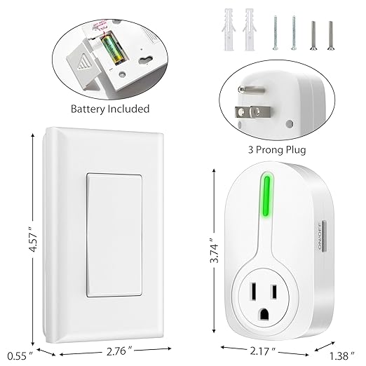 K KASONIC - Wireless Remote Control Outlet, Indoor Remote Light Switch for Plug in Lamp, Small Electrical Appliance up to 100 Feet Away, 10A/1200W Wall Outlet Plug Kit
