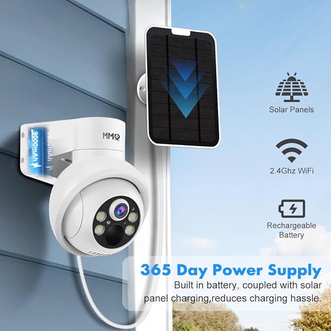 Solar Security Camera System Outdoor with 10in LCD Monitor (4 Solar Cam-Kit with 128GB)