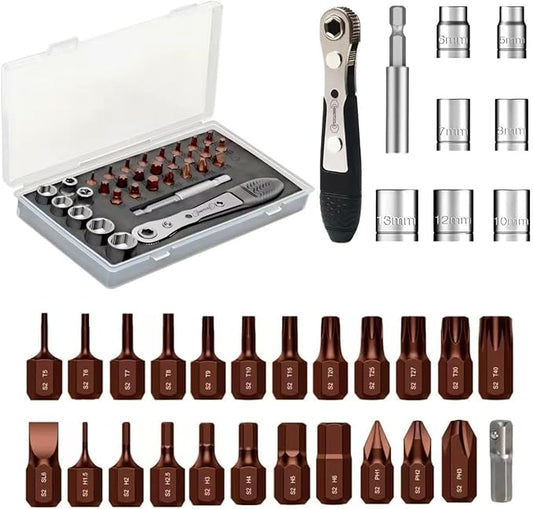 33 in 1 Right angle screwdriver 18mm/0.7″ Shortest magnetic screwdriver bit (S2 alloy steel) 90 Degree Offset mini ratchet screwdriver set Dedicated to small spaces Home&Outdoor Portable Tools