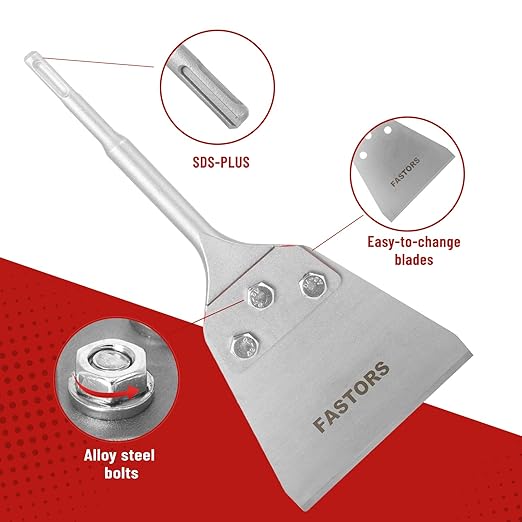 SDS Plus Floor Scraper Kit,Thinset & Vinyl Siding Removal Tool,Heavy Duty 5 Inch x 11 Inch SDS Plus Chisel Bits for Rotary Hammer Drill, Flooring Adhesive Scraper Tool with Replacement Baldes