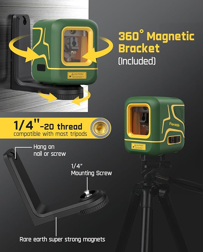 Fanttik D2 Pocket Green Laser Level, 100 ft Self-Leveling Cross Line Laser, Type-C Rechargeable, Rotatable 360 Degree, Pulse Mode, Magnetic Bracket, Carrying Pouch, for Picture Hanging and Home DIY