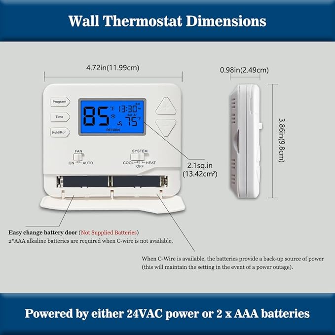 Programmable Thermostat for Home, 5-1-1 Day Programmable,Multi-Stage,2 Heat/2 Cool,Digital Energy-Saving Thermostat,Advanced Thermostat for Enhanced Home HVAC Systems，Blue Backlight