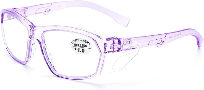 ProtectX Stylish Anti-Fog & Scratch-Resistant Safety Glasses With Readers, UV Protection Goggles, Anti-Impact Lightweight Glasses for Men＆Women Lilac Reading 1.0