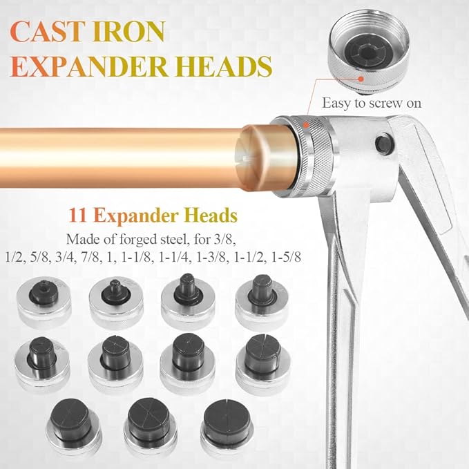 WiseWater HVAC Tubing Expander Kit, Tube Swaging Set Includes 3/8'' to 1-5/8''Expander Heads, Tube Cutter, Reamer, Deburring Tool for Soft Copper, Aluminum, Brass Tubes