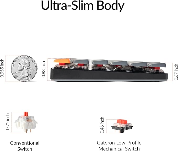 Keychron K3 Version 2, 84 Keys Ultra-Slim Wireless Bluetooth/USB Wired Mechanical Keyboard with White LED Backlit, Low-Profile Gateron Mechanical Red Switch Compatible with Mac Windows