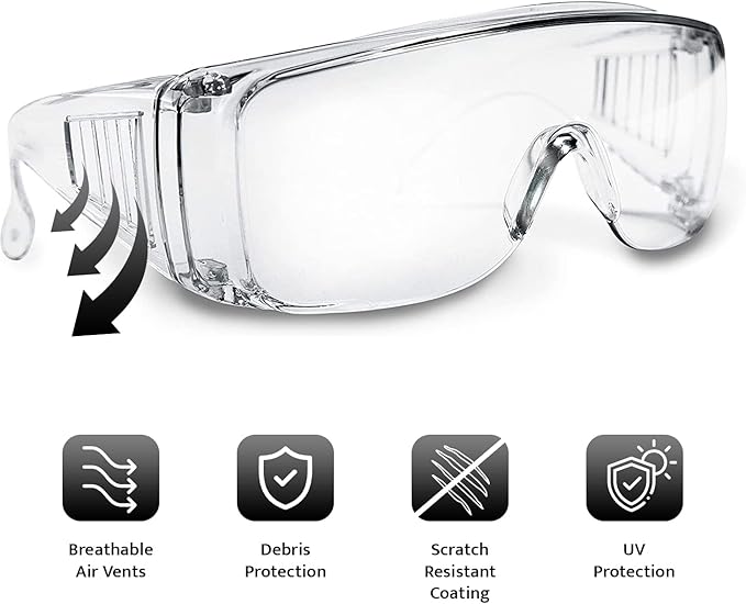Aqulius Over Glasses Safety Glasses & Safety Goggles - 12-Pack, Clear Polycarbonate - Anti-Fog & Scratch-Resistant Bulk Eye Protection for Sanding & Shooting - ANSI Z87+ Rated Side Shields