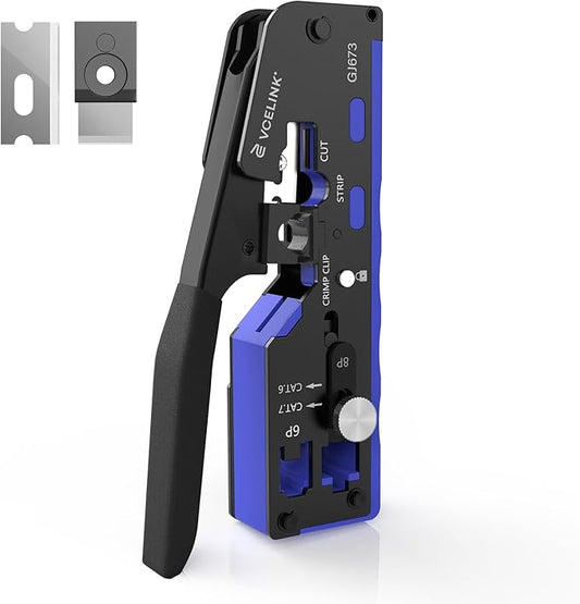 VCELINK RJ45 Crimp Tool, All-In-One Ethernet Crimper for CAT7/CAT6A/CAT6/CAT5E/CAT5, No Screwdriver Needed RJ45 and RJ11/RJ12 Crimping Tool with An Adjustable Knob