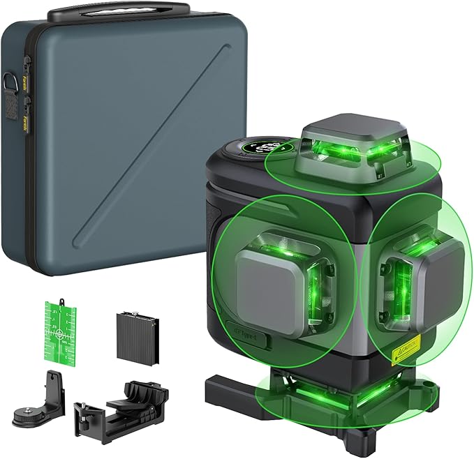 Fanttik D16 APEX Professional Laser Level 4 x 360°, 16 Lines Self-Leveling Cross Line Laser with LED Screen for Construction, 5200 mAh Battery Rechargeable, Magnetic Support and Shoulder Bag