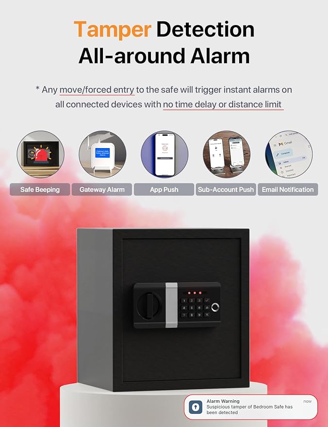 FORFEND Smart Home Safe | WiFi Safe Box App Lock/Alarm | Voice Command, Kidnap Alarm, Tamper Detect, Frozen Mode, Sub Account| Digital Safe Anti Theft