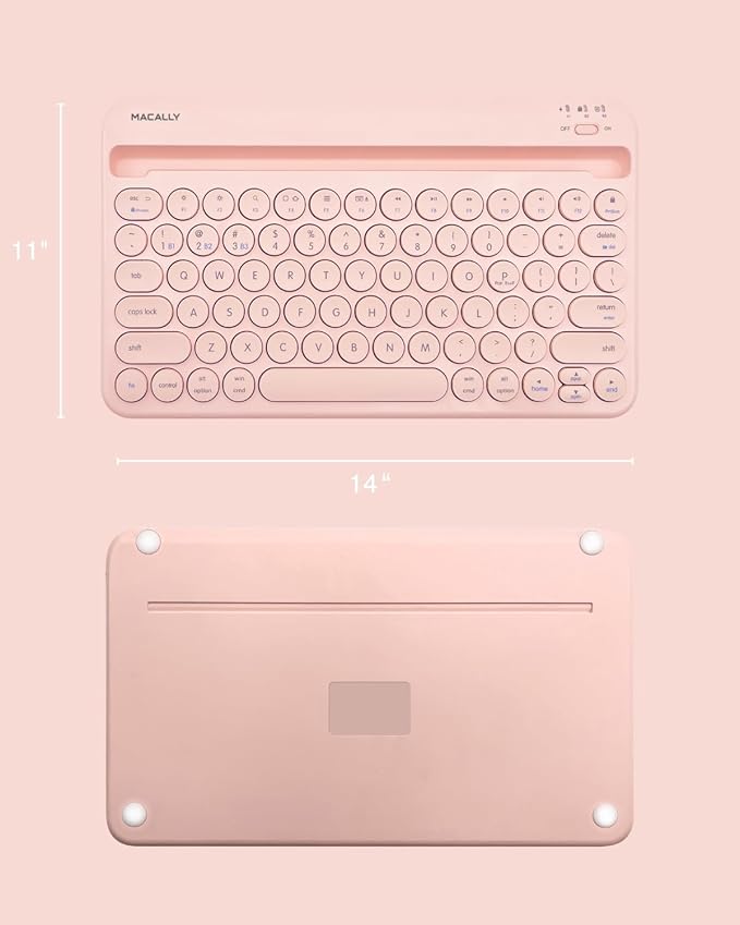 Macally Bluetooth Keyboard for Tablet | Wireless Keyboard for iPad mini/Air/Mini, iPhone (Multi-Device, Built-in Stand, Rechargeable) Easy to Use and Cute Portable