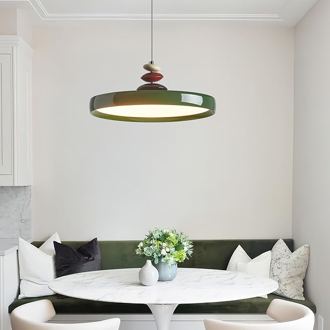 Modern Pendant Lights,Green 16" LED Pendant Lighting Fixture with Remote Control Dimmable 3 Color Mode & Brightness, Adjustable Hanging Lamp for Kitchen Dining Room Bedroom Kitchen Island
