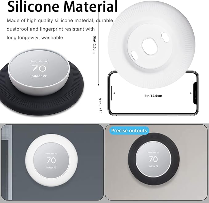 Miimall Compatible for Google Nest Thermostat Trim Kit, Fingerprint Silicone Nest Thermostat Wall Plate Cover/Mount/Bracket/Holder/Backplate, for Google Nest Thermostat Accessories-Black