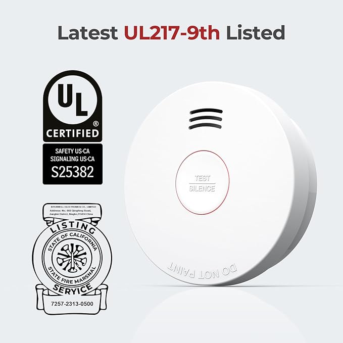 SITERLINK Smoke Detectors 10 Year Battery Operated,UL217-9th Listed Smoke Alarm with Test-Silence Button,Photoelectric Sensor Fire Alarms Smoke Detectors with LED Lights for Home, GS525A (2 Pack)