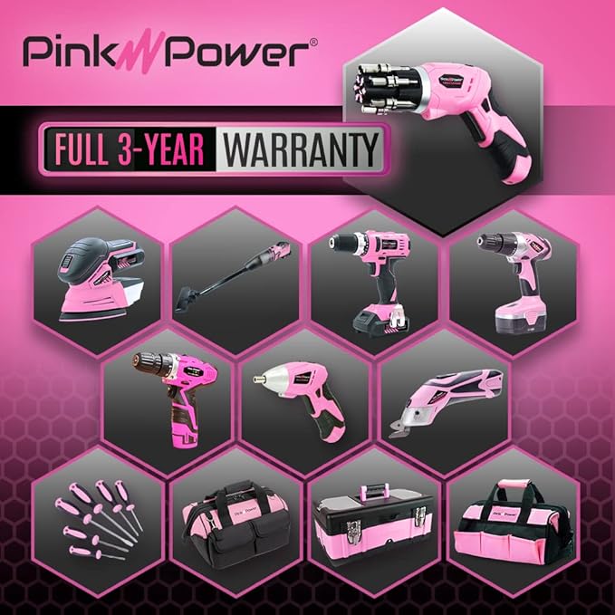 Pink Power Electric Screwdriver Cordless Mini Drill Set - 4V Rechargeable Pink Cordless Screwdriver Set for Women w Bubble Level LED Light - Small Screw driver with Pivotal Handle and Fold-Out Bits