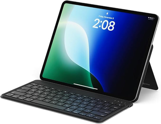 Satechi OntheGo Bluetooth Keyboard with Adjustable Stand, Connect up 3 Devices, USB C Rechargeable Battery, Compact and Portable Keyboard for iPad, Tablet – Black