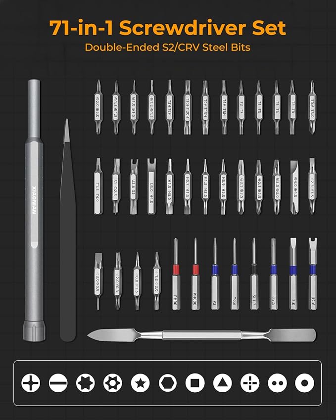71 in 1 Small Precision Screwdriver Set,XIAONIAN Mini Multi-Bits Screwdriver Set,Micro Repair Tool Kit with Metal Case,360°Spin,for Phone,Eyeglasses,Watch,Macbook,PC,Jewelry,Ring Doorbell,PS5,PS4,Toys