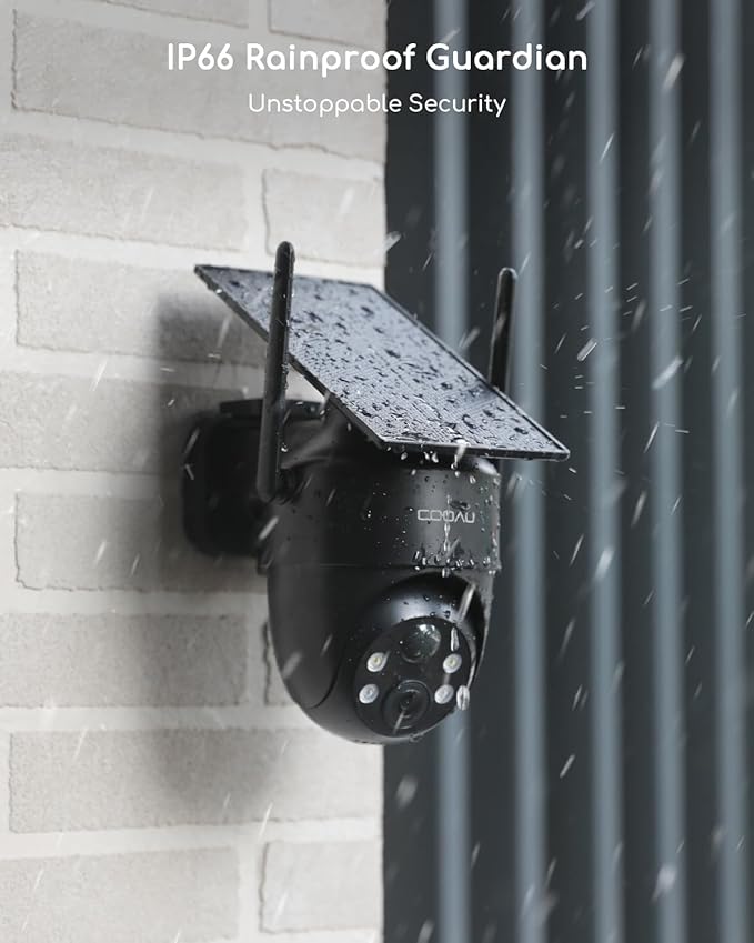 COOAU Solar Security Cameras Wireless Outdoor – Low-Light Rechargeable, Easy to Install, 2K 360° Camera for Home Security, Surveillance Cam with AI Smart Detection, Wi-Fi 6, Color Night Vision, IP66