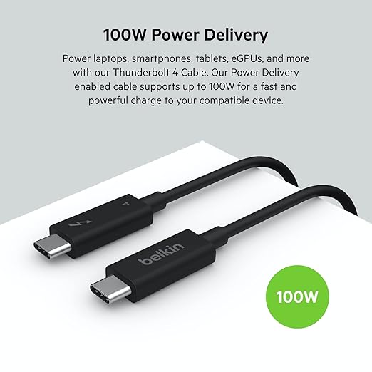 Belkin Thunderbolt 4 Cable (2M, 6.6ft Power Cable), USB-C to USB-C Cable w/ 100W Power Delivery, USB 4 Compliant, Compatible with Thunderbolt 3, MacBook Pro, eCPU, & More - Intel Thunderbolt Certified