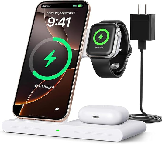 2025 Traveling Portable Wireless Fast Charger for Apple & Android Charging Station, 3 in 1 Charging for iPhone 16 15 14 13 12, Apple Watch Series & Air pods 4 3 2 Pro, Samsung Galaxy-Gifts for Family