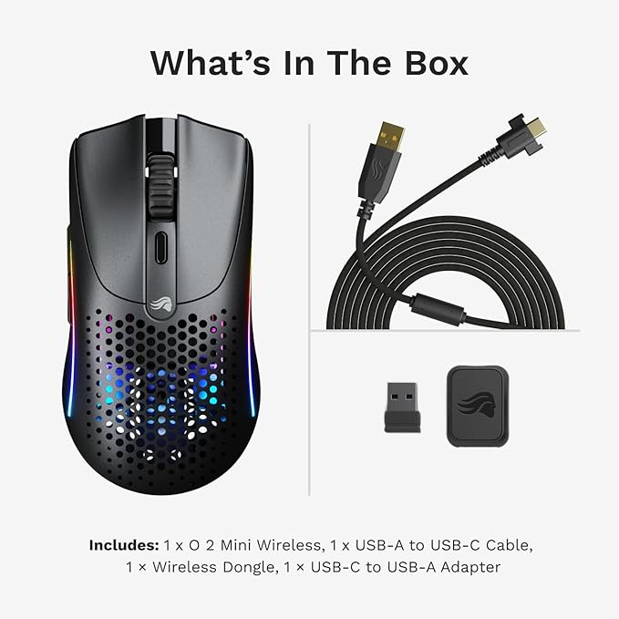 Glorious Model O 2 Mini Wireless Gaming Mouse: Superlight 57g, up to 210hr Battery, Dual Wireless 2.4GHz and Bluetooth 5.2, 26K Optical Sensor, 80M Clicks, 6 Programmable Buttons, FPS Mouse, Black