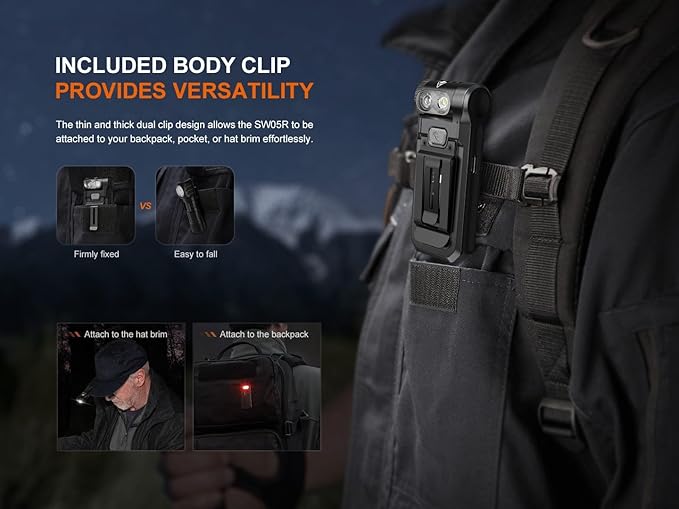 Fenix SW05R-RED Clip On Flat Body swival Flashlight with Red Light with EdisonBright Accessory case Bundle (Black)