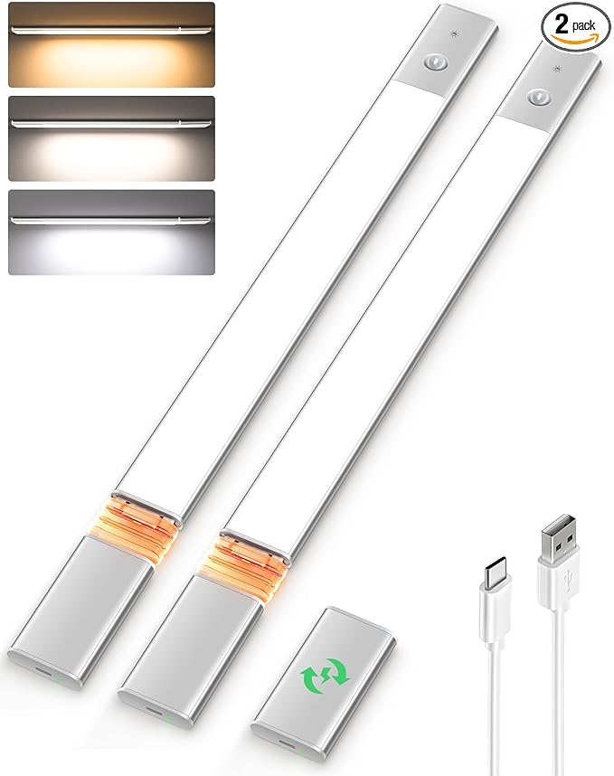 EZVALO Under Cabinet Lighting, 2-Pack Motion Sensor Lights with 3 Detachable Batteries, 76 LED Dimmable Closet Lights, 3 Color Temps, Under Counter Lights for Kitchen, Wardrobe, Pantry