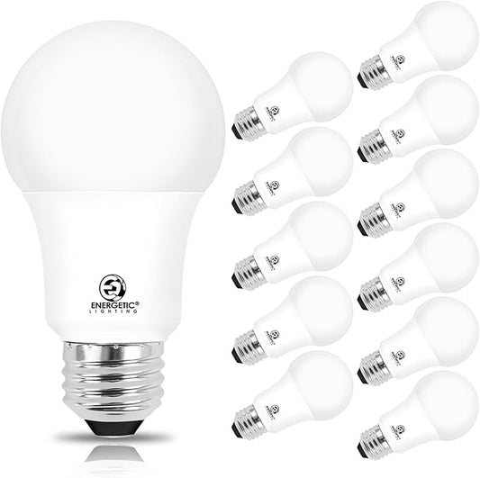 Energetic 12-Pack A19 LED Bulb 100W Daylight 5000K Dimmable Light Bulbs, 13.5W 1600lm CRI80+, 15000Hrs, ETL Listed