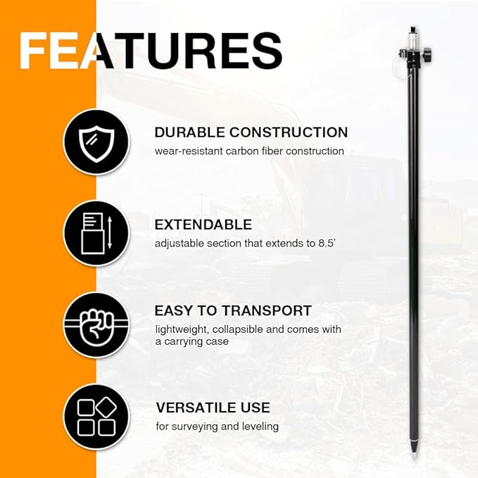 Carbon Fiber GPS Telescopic Pole - Extended to 2.5m/8.2FT, for Land Surveying and Engineering GPS/GNSS Accessories and Instruments (GLS25A)