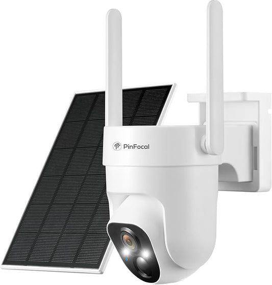 2K Solar Security Camera Wireless Outdoor, 360° View Pan/Tilt Battery Camera for Home Security, Color Night Vision, Spotlight, 2-Way Audio, PIR Motion Sensor, 2.4GHz WiFi Only, Weatherproof