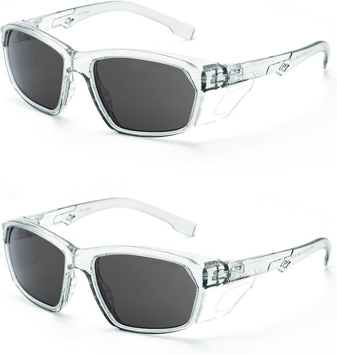 ProtectX Stylish Anti-Fog & Scratch-Resistant Safety Glasses With Readers, UV Protection Goggles, Anti-Impact Lightweight Glasses for Men＆Women Charcoal Tinted Smoke - 2 Pack
