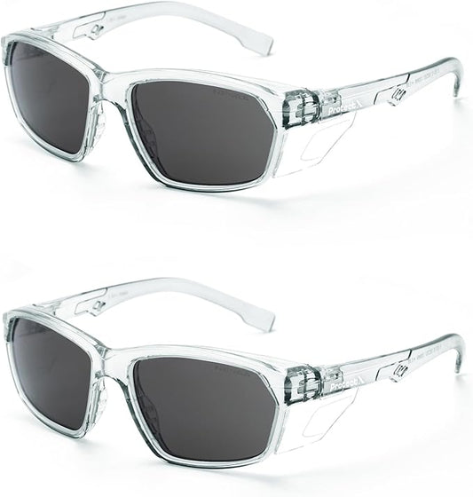 ProtectX Stylish Anti-Fog & Scratch-Resistant Safety Glasses With Readers, UV Protection Goggles, Anti-Impact Lightweight Glasses for Men＆Women Charcoal Tinted Smoke - 2 Pack