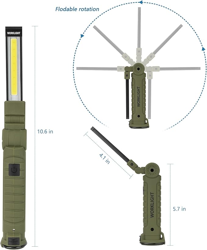 4 Pack LED Rechargeable Flashlight, Mechanic Tools Trouble Light Cordless Worklight with Magnetic Base 360°Rotate 5 Modes,Portable Inspection Troch for Mens Gift,Automotive,Camping and BBQ