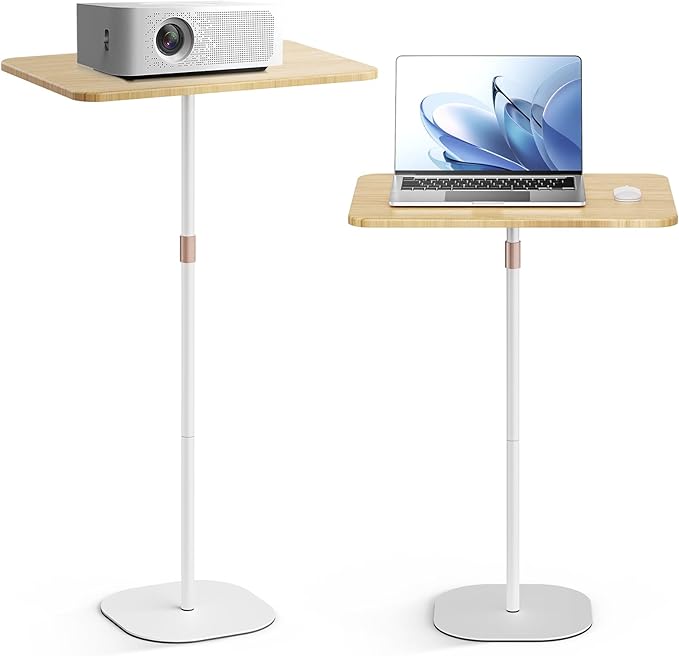 Portable Laptop Floor Stand, Bedside/Sofa Table with Height Adjustable 18''~47'', Stylish Movable Workstation Floor Standing Desk for Office, Meeting Room, Living Room Easy Assembly, White