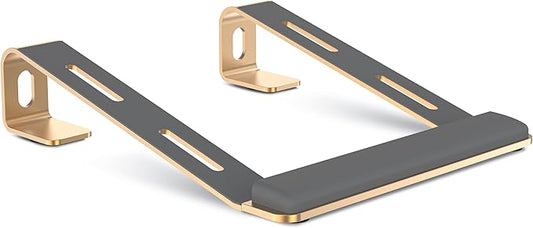 NTMY Laptop Stand for Desk With Wrist Support Pad, Aluminum Computer Stand, Ventilated Ergonomic for MacBook/HP/Dell/Acer/Lenovo, 10-17.3'' - Gold