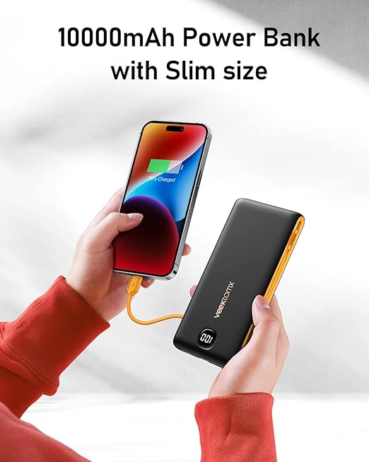 VEEKTOMX Portable Charger with Built in Cables 10000mAh, Power Bank for iPhone with Wall Plug, Travel Essential Fast Charging USB C Slim External Battery Pack for iPhone16/15/14, Samsung, iPad, etc