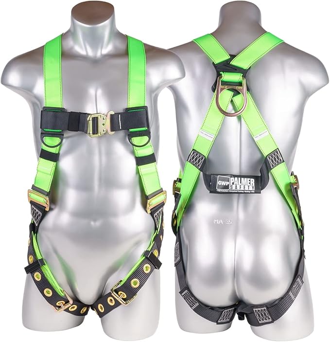 Palmer Safety Construction Harness 5 Point Adjustment, Back D-Ring, Grommet Legs, Multiple Styles I OSHA ANSI Compliant