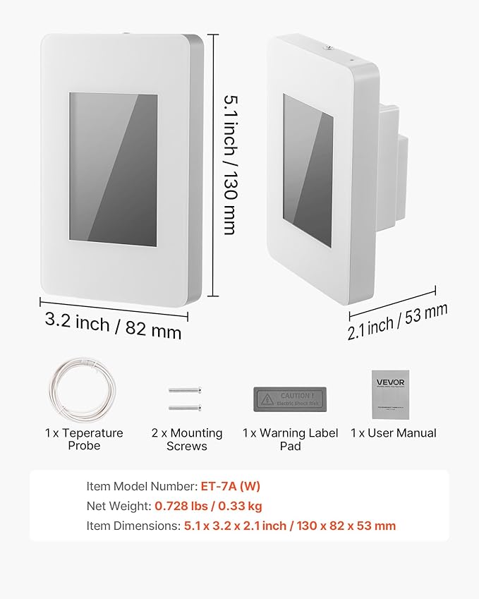 VEVOR 7-Day Programmable Thermostat, Home Thermostats for Radiant Underfloor Heating Cable,Heat Pump with GFCI & Sensitive Sensor,TFT Color Display Touchscreen,Efficient,Gray-White (Without WiFi)
