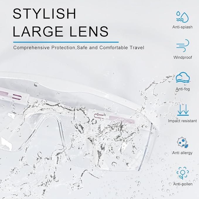 mozeeda Safety Glasses Anti-fog Clear Safety Goggles Eye Protection Safety Goggles AdjustableTemples,High Transmission, Lightweight & Comfortable Lightweight Protective Glasses.