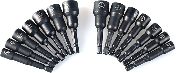 Magnetic Nut Driver Set,Impact Power Hex Nut Driver Drill Bit Master Kit, SAE & Metric, 1/4-Inch Quick-Change| Cr-V Steel (14PCS Magnetic Nut Driver Set)
