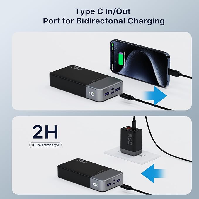 Portable Power Bank 20000mAh, 35W Portable Charger, Battery Pack Fast Charging, PD3.0 QC4.0 Phone Battery Pack with LED Display for iPhone 16 15 14, Galaxy, Tablet, Switch, etc