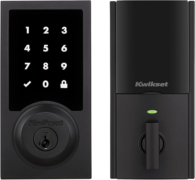 Kwikset HomeConnect 918 Contemporary Z-Wave Long Range Enabled Touch Screen Lock Works with Ring Alarm, Samsung SmartThings Hub Required, Sold Separately in Matte Black