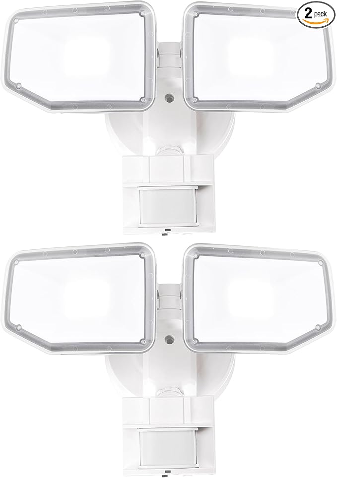 40W LED Security Lights Motion Sensor Light Outdoor, 180 Degree, 4000LM, 5000 K, ETL Water Resistant, Clear 2 Head Motion Detector Flood Light for Garage, Yard 2-Pack (White)
