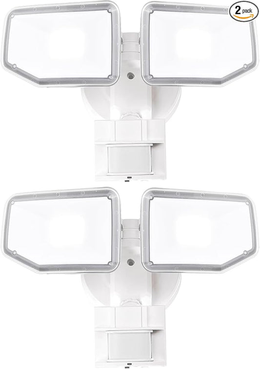 40W LED Security Lights Motion Sensor Light Outdoor, 180 Degree, 4000LM, 5000 K, ETL Water Resistant, Clear 2 Head Motion Detector Flood Light for Garage, Yard 2-Pack (White)