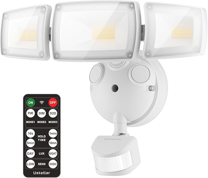 USTELLAR 1 Pack 55W LED Security Lights Motion Sensor Light Outdoor with Remote Control, Dusk to Dawn LED Flood Lights 5500LM 5000K, IP65 Waterproof, Exterior Flood Light for Garage, Yard, House, Eave