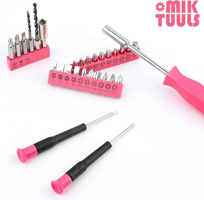 Electric Screwdriver Tool Set 112PCS, Home Tool Kit with 3.6V Small Power Cordless Screwdriver for Women, Pink
