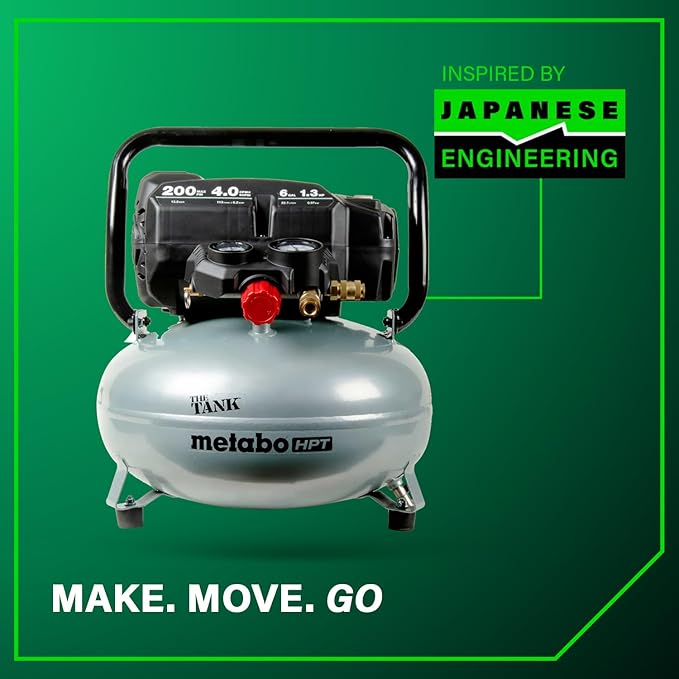 Metabo HPT Air Compressor, THE TANK, Portable Pancake Air Compressor 200 PSI, 6 Gallon Tank, Versatile for Use with Framing, Siding, Finish, Brad or Roofing Nailers, EC914S