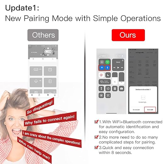 MOES 2.4GHz WiFi RF Smart Curtain Light Touch Switch Glass Panel Backlight ON/Off Wireless Remote Control with Tuya Smart Life App, Voice Control with Google Home Alexa, White